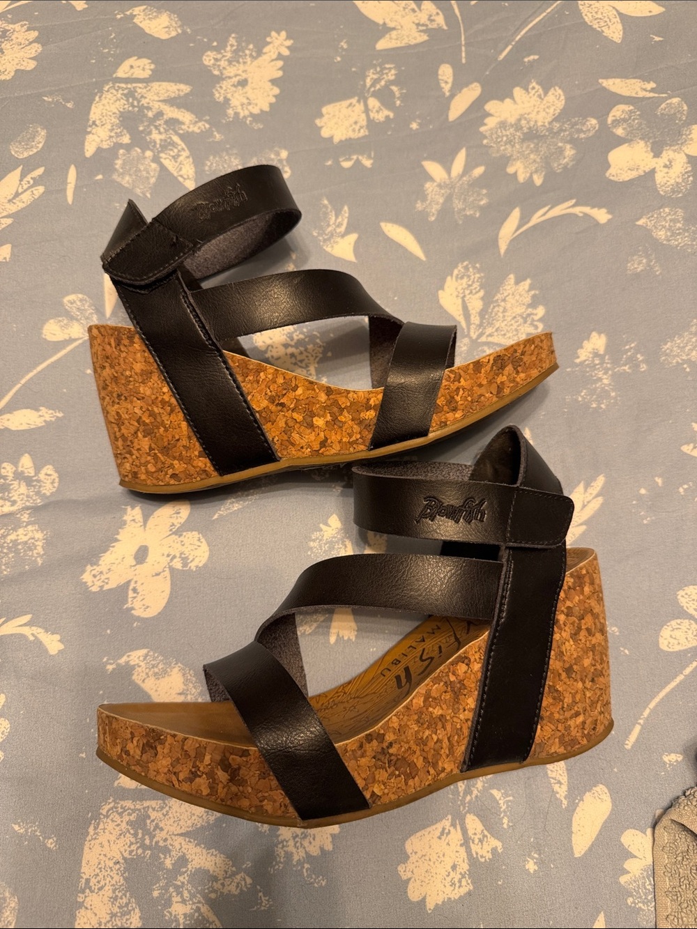 Blowfish Black Cork Wedge Sandals